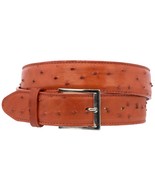 Cognac Western Cowboy Leather Belt Ostrich Quill Pattern Silver Buckle C... - €25,95 EUR