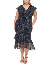 Tommy Hilfiger Shadow Dot Chiffon Midi Dress Sky Captain/Ivory Size 16W $134 - £46.83 GBP