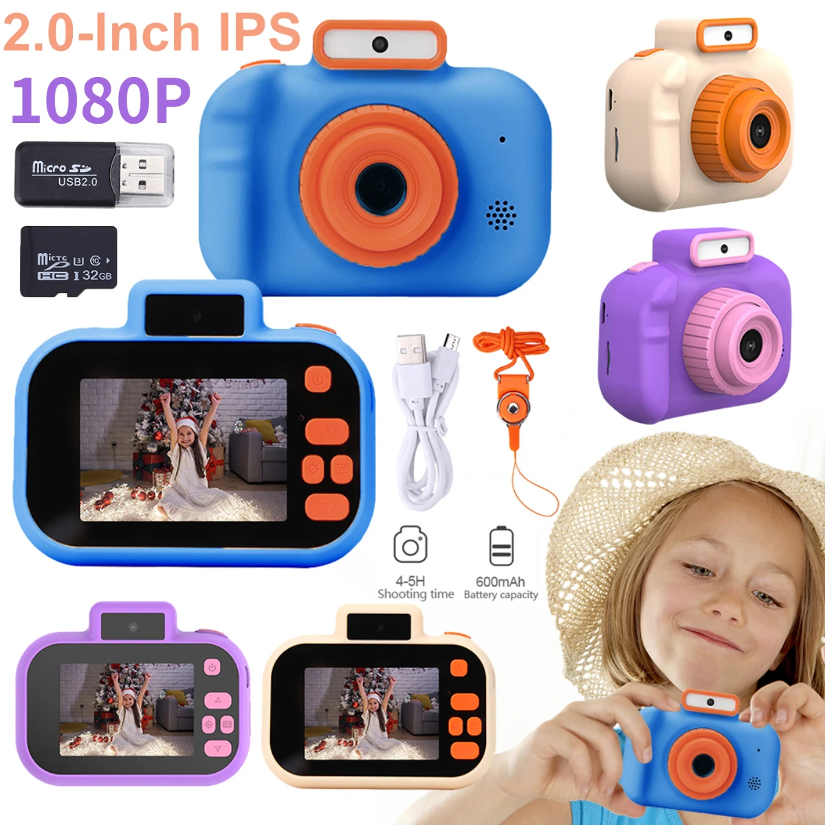 Mini Kids Camera 2 Inch HD IPS Screen Vintage Digital Camera Dual-camera USB - £10.88 GBP+