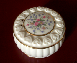 Lenox Vintage China Porcelain Powder Jar, Trinket Box-Golden-FLORAL-ROSES/HEARTS - £17.15 GBP
