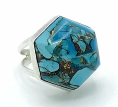 Jay King Desert Rose Trading Sterling Silver Gold Matrix Turquoise Ring Size 6 - £54.66 GBP