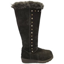 BEARPAW Dorothy Boots Womens 5 Girls 3 Black Suede Faux Fur Side Zipper - $58.05