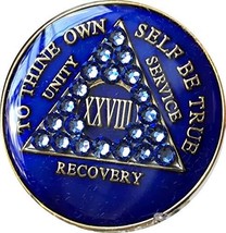 28 Year AA Medallion Sapphire Blue Crystal Tri-Plate Chip XXVIII - £15.55 GBP