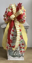 1 Pcs Red Tulip Easter Wired Wreath Bow 10 Inch #MNDC - £31.05 GBP