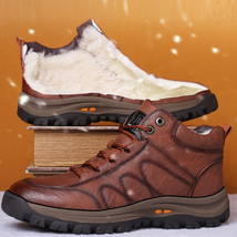 Genuine Leather Non-Slip Boots Men Warm Plush Ankle Snow Boots, Comfort Soft Lea - £58.04 GBP