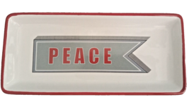 Pottery Barn Holiday Christmas Peace 8.25 X 3.75 trinket dish soap serving red  - £11.79 GBP