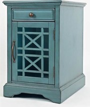 Accent Table End Chair Side Charging USB Wood Antique Blue Furniture Nightstand - £324.24 GBP