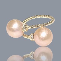 Glistening Edison Peach Pink Round Cultured Double Pearls Handmade Ring Size 6 - £65.64 GBP