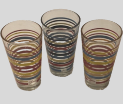 $15 Fiesta Stripes Rings Clear Drinking Red Blue Yellow Glasses Lot 3 Vintage - £14.06 GBP