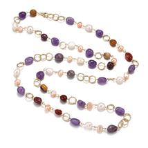 Coeufuedy Real Freshwater Pearls Long Necklace Women Natural Amethyst/Ag... - $51.57