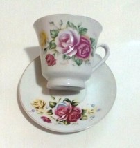 China Coffee Tea Cup And Saucer Red Pink Yellow Roses - £6.26 GBP
