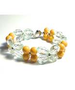 Yellow and Clear Beaded Bracelet with Heart Magnetic Clasp - $5.99