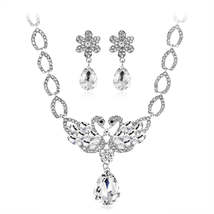 Crystal &amp; Silver-Plated Swan Pendant Necklace &amp; Drop Earrings - £18.53 GBP