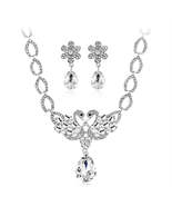 Crystal &amp; Silver-Plated Swan Pendant Necklace &amp; Drop Earrings - £18.21 GBP