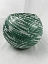 Hand Blown Studio Art Glass Fish Bowl Globe Vase Fused Glass Teal &amp; White 5&quot; - £6.16 GBP