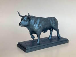 Bull Figurine Pewter Bluish Tint Cold Color 185 mm Home Decorative Sculpture - £58.97 GBP
