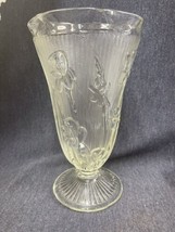 Vintage Jeanette Iris &amp; Herringbone 9” Vase Clear Depression Glass EUC - £9.44 GBP