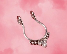 Faux Silver Septum Ring - False Crystal Nose Ring - Non Piercing Septum - £9.64 GBP