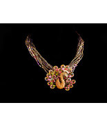 Vintage Dramatic peacock necklace - rhinestone brooch - statement necklace iride - $120.00