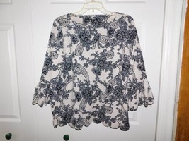 Ladies Roz&amp;Ali Black and White Floral Blouse XLarge Scalloped Trim - £9.43 GBP