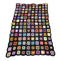 Vtg Granny Square Multicolor Artisan Crocheted Afghan Handmade Throw Blanket - £36.65 GBP