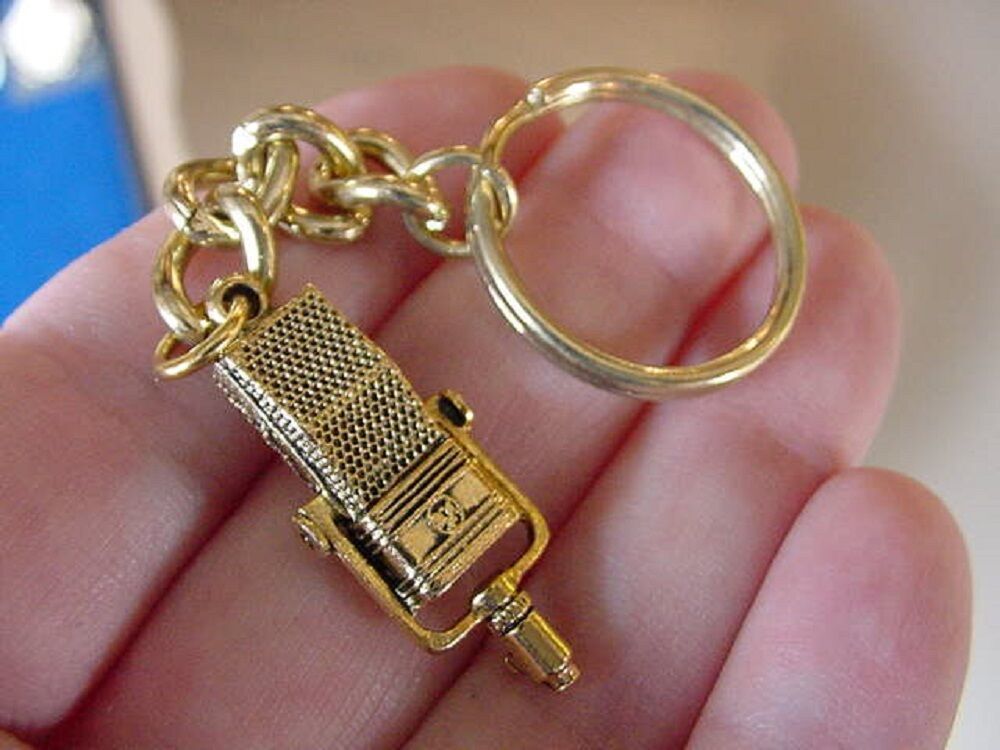 Primary image for (M-4-D) RCA 44B/BX Mic Microphone KEY CHAIN gold plate JEWELRY I love mics
