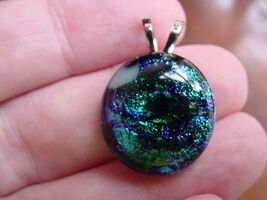 (#DL-262) DICHROIC Fused GLASS Pendant JEWELRY GREEN BLUE BLACK - $6.30