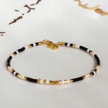 Gold, white and black miyuki beaded bracelet for women,dainty simple everyday wo - £16.72 GBP