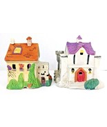 Halloween Ceramic Houses Orange and Purple Roof Set Of 2 - $278.23 MXN