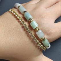 Burmese Cylindrical Beads Jadeite Bracelet With Rhinestone Bracelet SL160 - $107.30