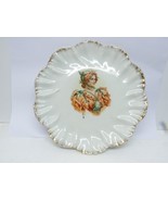 Antique Late 19C Porcelain Plate, Woman &amp; Flowers, Transfer Print and Go... - $55.20