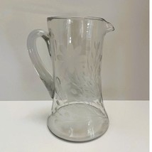 Vintage Tiffin Glass, Etched Floral &amp; Stem, Cut Stem, Tall Glass Pitcher... - $89.05