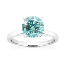 Diamond Solitaire Ring Round Blue Color Treated 14K White Gold SI1 2.22 Carat - £3,032.88 GBP