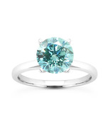 Diamond Solitaire Ring Round Blue Color Treated 14K White Gold SI1 2.22 ... - £3,016.03 GBP
