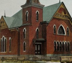 c1910 First Baptist Church Geneva Ohio Vintage Postcard Entrance Street View - £13.58 GBP
