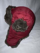 Eddie Bauer Red Faux Fur Trim womens S/M Quilted Lined Winter Hat Ear Flaps - $19.79