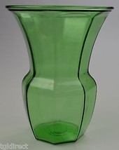 Large Green Glass Flower Vase Panel Design 9.75&quot; T Collectible Home Decor Accent - £15.32 GBP