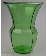 Large Green Glass Flower Vase Panel Design 9.75&quot; T Collectible Home Deco... - £15.45 GBP