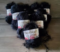 Festival Mix Fiber Yarn Lot of 10 Black Acrylic Polyester 50gr Made in Turkey  - £29.36 GBP