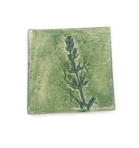 Artisan Small Ceramic Square Tile, Green Sage Flower Wall Decor for Plan... - $17.42