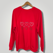 Vintage 1980s Red Sweatshirt Hearts Flowers Puff Paint Hanes Her Way Cottage - £34.20 GBP