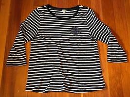 Womens J.Crew Nautical Striped 3/4 Sleeve Tee Shirt Top Embroidered Beading Sz M - £15.02 GBP