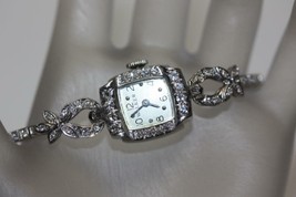 Vintage 18K White Gold WALKER Filigree Deco Diamond Watch Mechanical Wide-up - £1,438.69 GBP