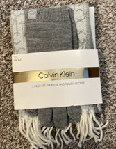 Calvin Klein Grey Muffler Scarf And Touch Glove Set 2-Piece Set Womens - £23.53 GBP