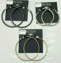 ROSA Hoop Earrings 3 Pair New Black Metallic ~ Silver ~ Gold Set # 9 - £15.47 GBP