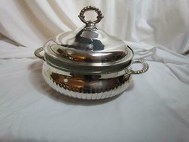 Hallmarked LB Large Vintage Silver Plated Covered Tureen W/ Pyrex Insert Bowl - £15.17 GBP