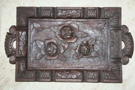 Old Antique Awesome Wooden Tray Hand Carved Rose Flowers Black Forest Style 21&quot; - £186.23 GBP