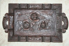 Old Antique Awesome Wooden Tray Hand Carved Rose Flowers Black Forest Style 21&quot; - £185.56 GBP