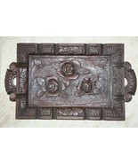 Old Antique Awesome Wooden Tray Hand Carved Rose Flowers Black Forest St... - $324.70 CAD