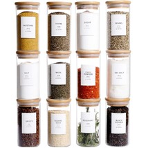 12 Pcs Glass Spice Jars With Bamboo Airtight Lids 8Oz Thicken(2.4Mm) Spice Conta - £48.74 GBP